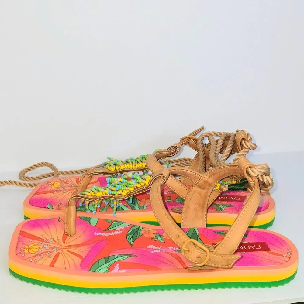 FARM RIO Sandals Floral Pietra Tropical Women Shoes Size 7 US NEW +BOX +DUSTBAG